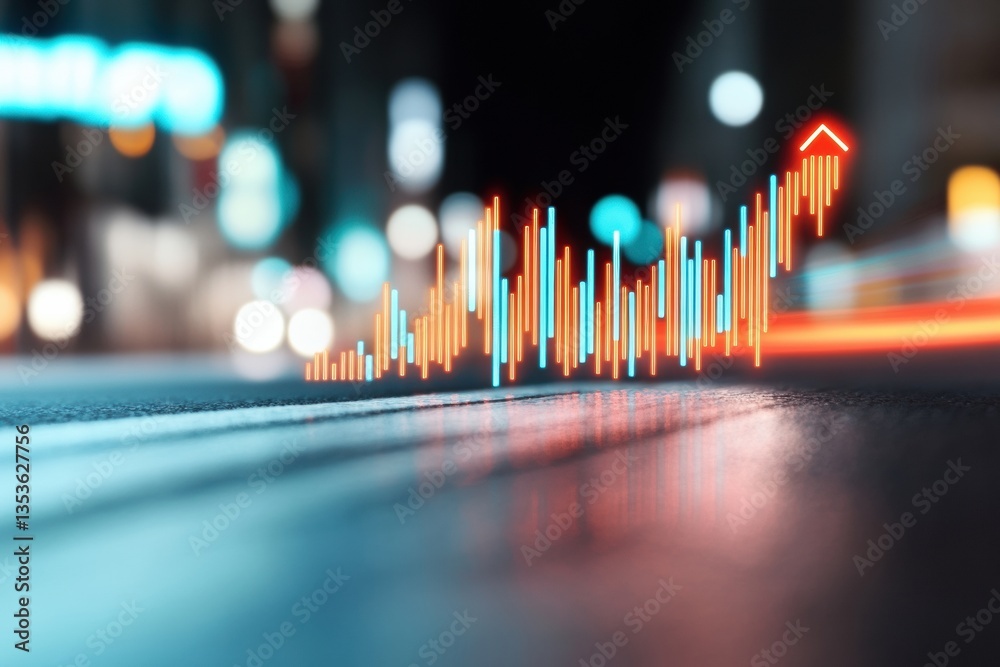 Poster Dynamic Financial Analytics Vibrant Holographic Market Performance Visualization with Neon Growth Indicators - AI-Powered Investment Intelligence for Future-Ready Strategists