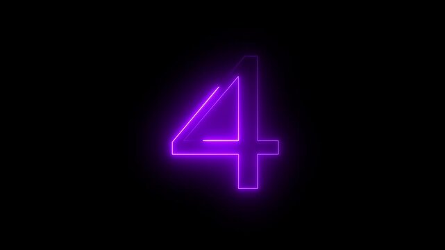 four number. glowing neon text 4 number countdown icon.
