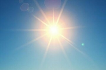 Obraz premium Vibrant sunburst with lens flare in clear blue sky, vibrant, blue, sun
