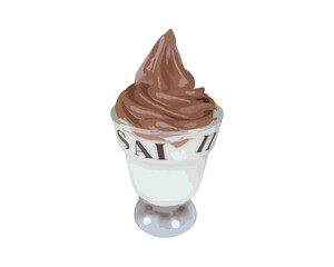 Rich, decadent chocolate frozen dessert in a delicate glass vector. Dessert, chocolate, frozen, cream, ice, food, sweet, delicious, summer. Can use for infographic, banner, poster, web design.