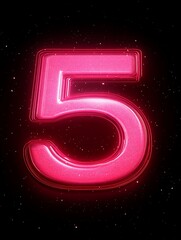 A glowing pink five against a dark and starry background