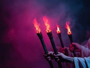 Ethereal Dark Ritual Sacred Flame Symbolism in Moody Spiritual Performance - Immersive Cultural Experience for Contemporary Art and Experiential Marketing