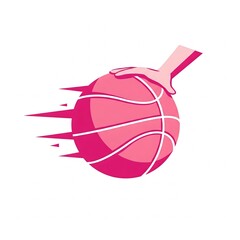 Flat Dribble basketball logo, pink and white, no background, vector style.