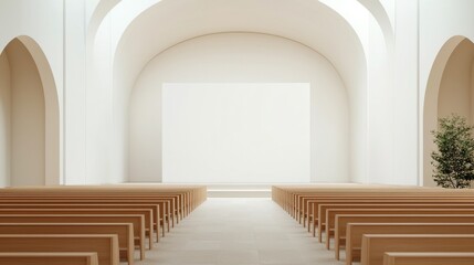 Modern minimalist church designs Concept, Modern Minimalist Church Interior with Open Plan Design Featuring Simple Lines and Natural Elements