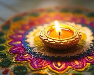 Diwali diya made with oil shining yellow oil A decorative diya shining with warm light.