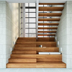 Interior of Modern wooden staircase ,3D rendering