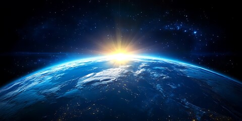 Obraz premium Earth in Space with the Sun and Stars in the Background