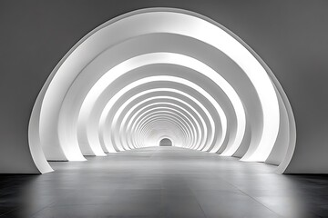 Obraz premium A Modern White Architectural Corridor Leads Towards Infinity From Viewpoint