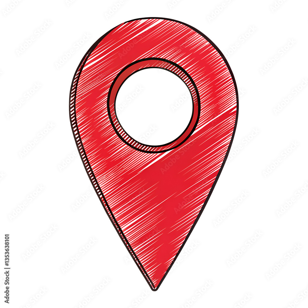 Fototapete red hand drawn location pin icon marker pointer navigation gps map graphic design element isolated o