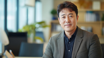 Confident Korean CEO in a Modern Office