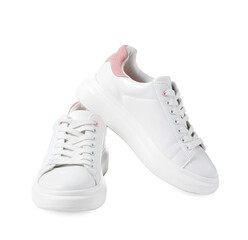 Pair of stylish sneakers isolated on white. Sportive shoes