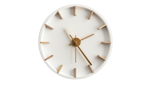 Round Wall Clock Showing Time on PNG Transparent Background
