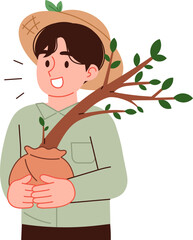 묘목을 들고있는 남자