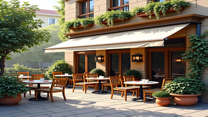 Fototapeta premium Charming cafe with an outdoor terrace