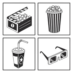 Cinema icons set, Film, movie, video, tv, cinema hall. Vector illustrations.