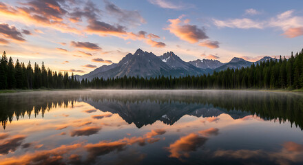 Peaceful lake with vibrant autumn trees and golden reflections