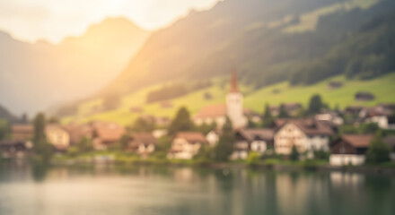 Obraz premium Swiss village Lungern, Switzerland in blur. On a Sunny summer day 