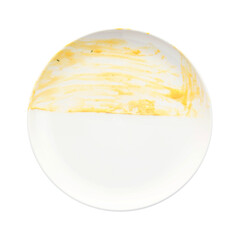 One dirty plate isolated on white, top view