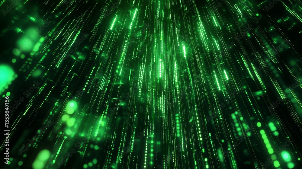 Fototapete a digital matrix world with cascading neon-green code patterns