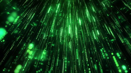 A digital matrix world with cascading neon-green code patterns