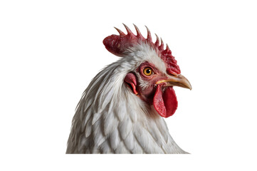 Front view of close-up White Rooster isolated transparent background