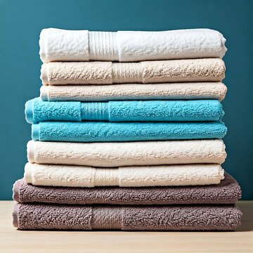 A stack of folded towels in a bathroom. ksn.jpg  A stack of folded towels in a bathroom