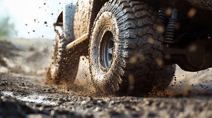 Extreme Off-Roading: Muddy Tire Splashing Through a Dirt Track