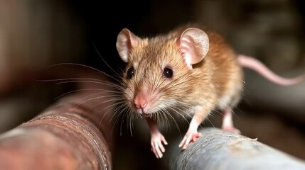 Rat infestation Concept, Rats Running Along Pipes in a Dark Damp Basement with Intricate Details and Textures