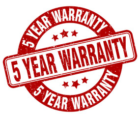 5 year warranty stamp. 5 year warranty label. round grunge sign