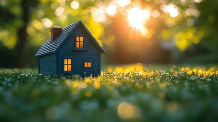 Miniature house in a grassy field
