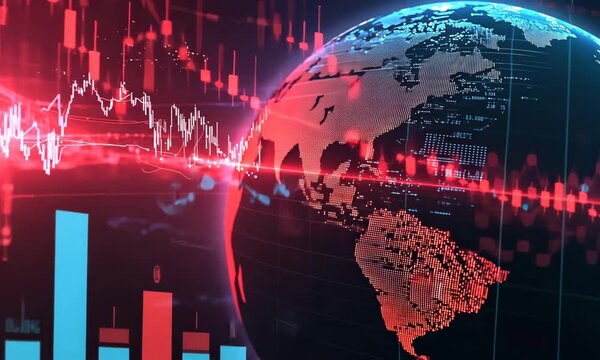 Abstract Globe with Red Blue Chart Background for Market Analysis and Financial Visualization