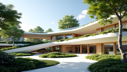 Futuristic community center promoting sustainability