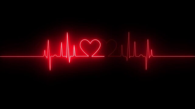 EKG  Loop Screen Heart rate monitor / electrocardiogram (EKG or ECG) loop beeping  heart beat line icon animation Pulse Trace Monitor EKG Neon red Heart Beat Animation 