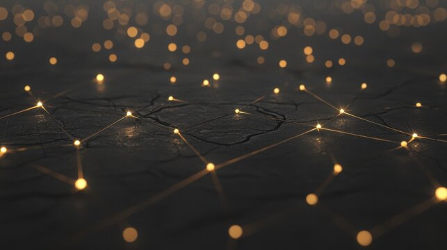 A dark, textured surface with glowing yellow dots and lines. - Powered by Adobe