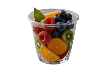 Fresh cut fruit in a plastic cup isolated on transparent background