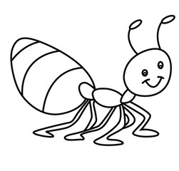 Cute cartoon hand drawn vector smiley ant coloring page.