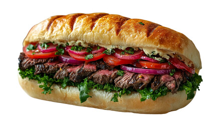 A freshly made submarine sandwich isolated on white background. Suitable for marketing or business purposes. PNG file