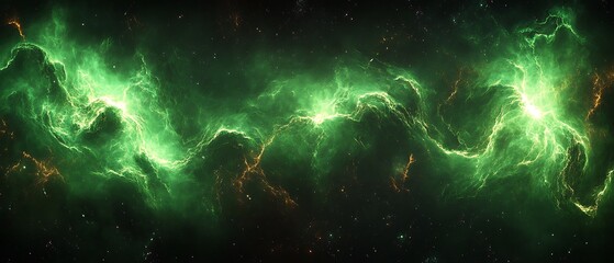 Obraz premium A vibrant green and golden nebula filled with shining stars