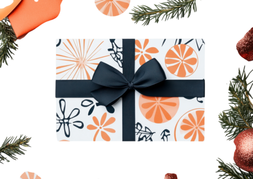 Elegant Gift Box with Blue Ribbon on Festive Background. Isolated on a Transparent Background - Powered by Adobe