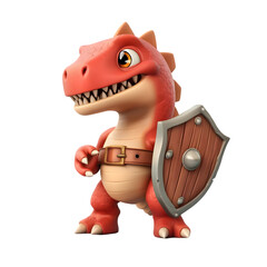 Cute Red Dragon Character Holding Shield