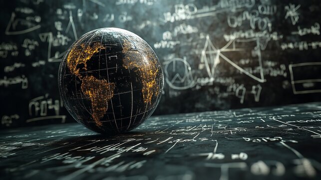 Animation of Globe Spinning and Mathematical Formulas