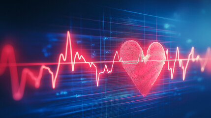 Digital illustration of a heart with a heart rate graph