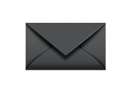 Simple Black Envelope with Classic Minimalist Design. Isolated on a Transparent Background