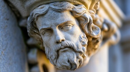 Naklejka premium Ancient stone carving of a man's head