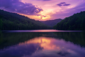 Fototapeta premium Enchanting Sunset Over Serene WV Landscape: Vivid Play of Colors
