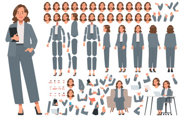 Business woman constructor. Entrepreneur or company director. Set of different positions of arms legs body and head to create animation