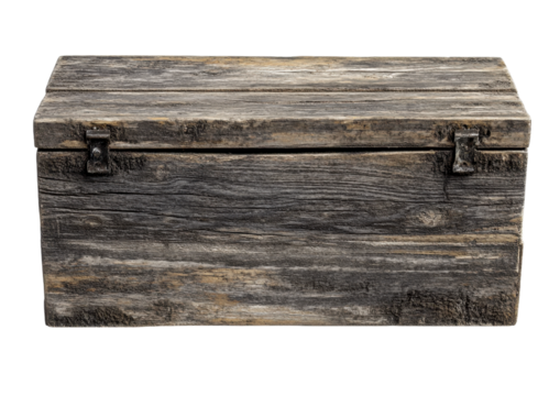 Antique Wooden Storage Box with Aged Texture. Isolated on a Transparent Background