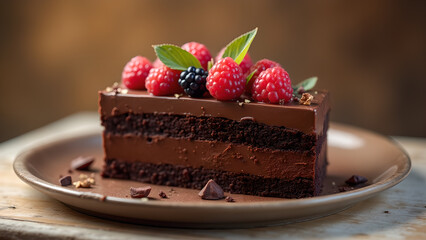 Decadent Chocolate Cake with Fresh Berry Topping