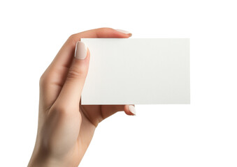 Fototapeta premium Close-Up of a Hand Presenting a White Business Card. Isolated on a Transparent Background