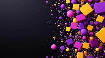Obraz premium Abstract 3D Render Purple Pink Yellow Cubes Spheres Background Design